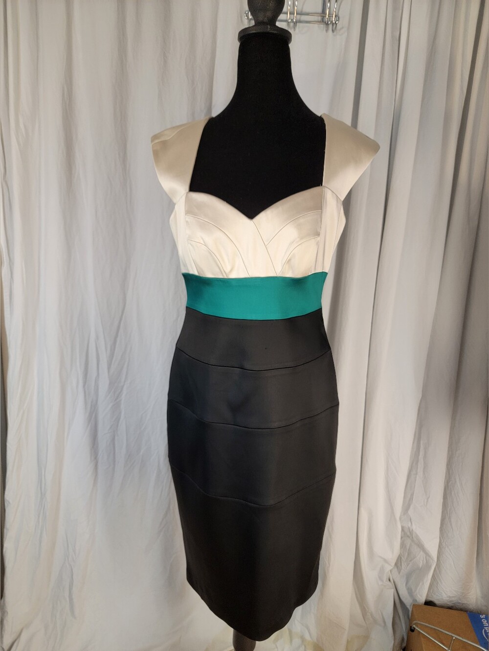 Jax Cream, Teal & Black Colorblock Midi Dress